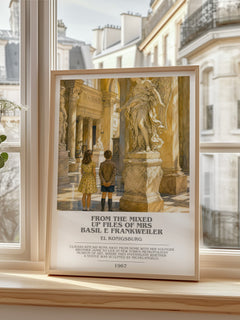 From The Mixed Up Files Of Mrs Basil E Frankweiler bookish print in frame leaning in hallway – childrens wall art