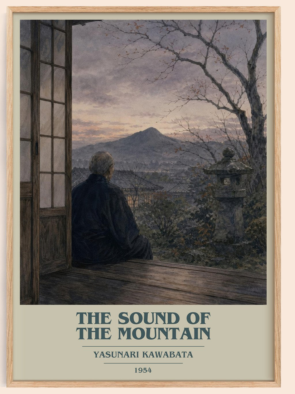 The Sound of the Mountain book cover book poster by Yasunari Kawabata – framed literary art print