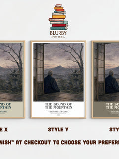 The Sound of the Mountain book cover print framed by window – literary home decor