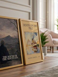 The Sound of the Mountain watercolour print framed by window – literary home decor