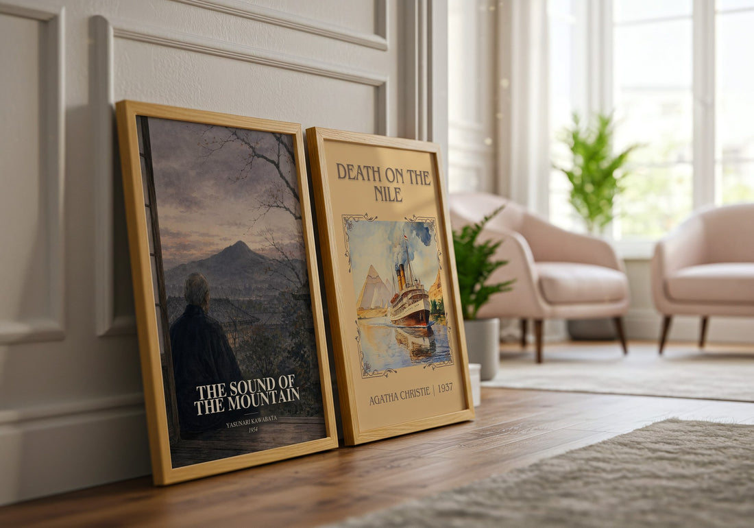 The Sound of the Mountain watercolour print framed by window – literary home decor