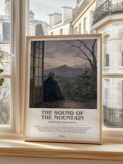 The Sound of the Mountain bookish print in frame leaning in hallway – literary fiction wall art