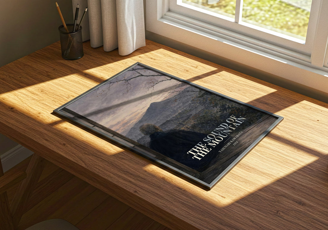 The Sound of the Mountain watercolour book poster framed on wall – literary fiction wall art