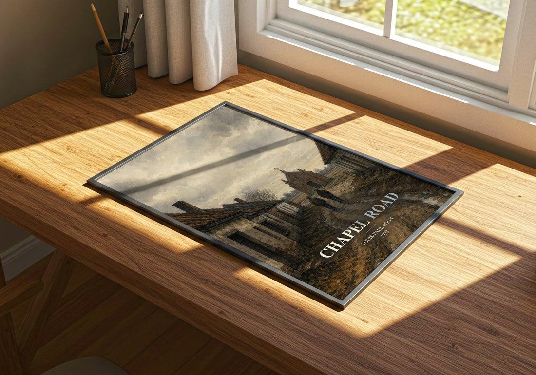 Chapel Road watercolour book poster framed on wall – literary fiction wall art