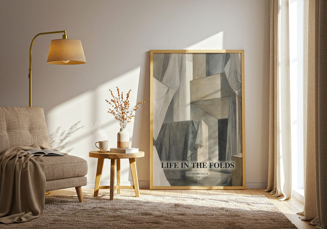 Life In The Folds watercolour print in frame leaning in hallway – poetry wall art