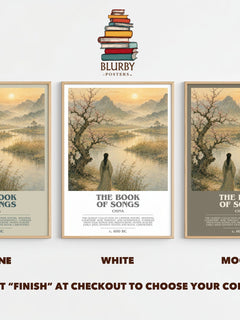 The Book of Songs bookish print framed by window – Stone, White and Mocha side by side – choose your colour