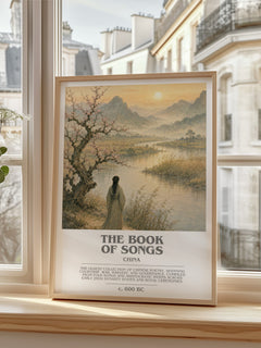 The Book of Songs bookish print in frame leaning in hallway – poetry wall art