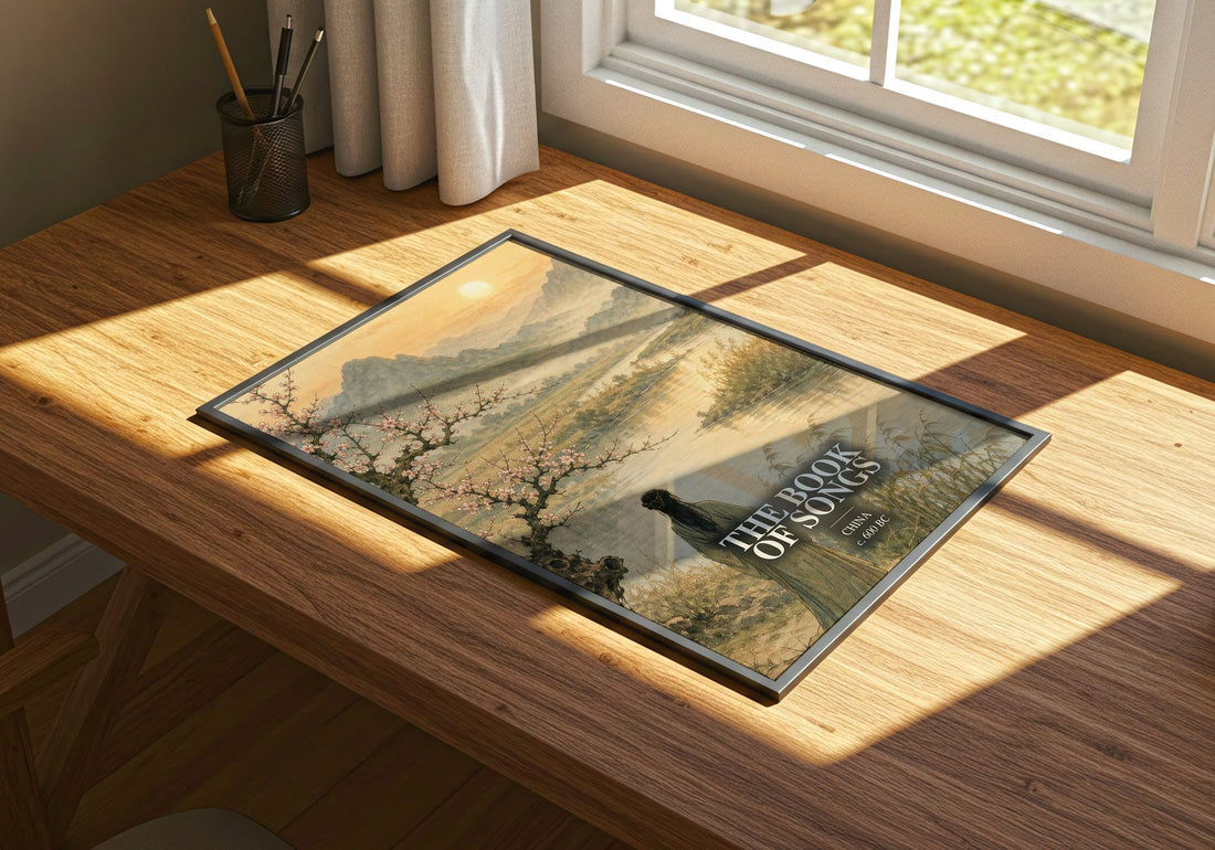 The Book of Songs watercolour book poster framed on wall – poetry wall art
