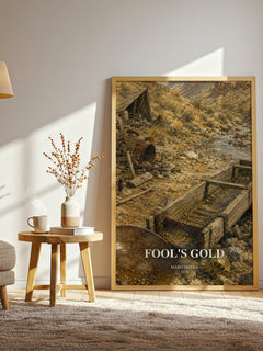 Fool's Gold watercolour print in frame leaning in hallway – literary fiction wall art