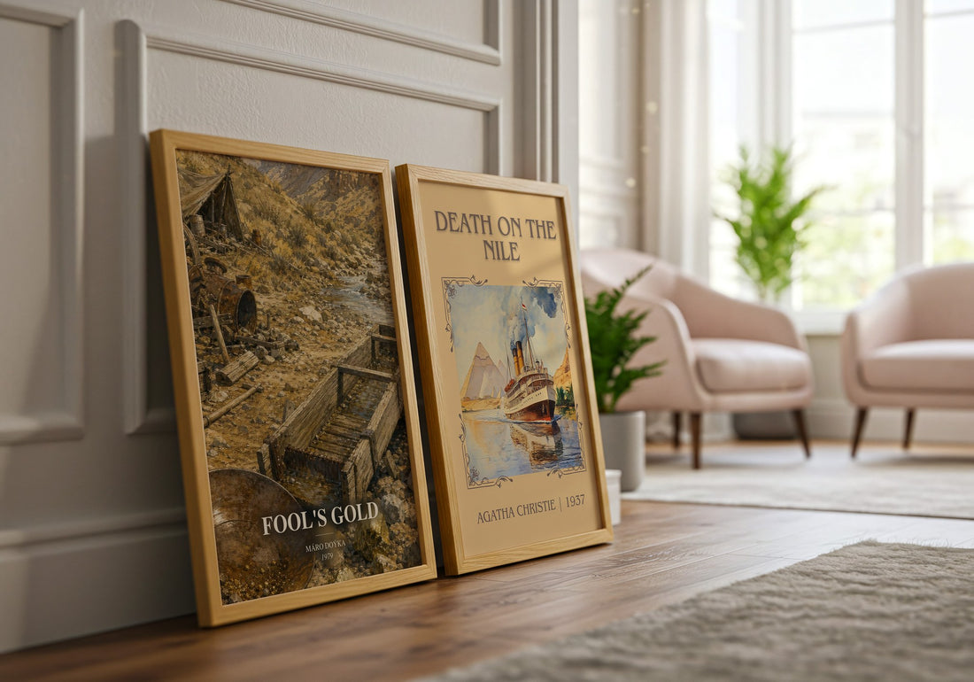 Fool's Gold watercolour print framed by window – literary home decor