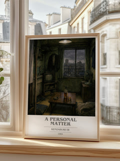 A Personal Matter book cover print in frame leaning in hallway – literary fiction wall art