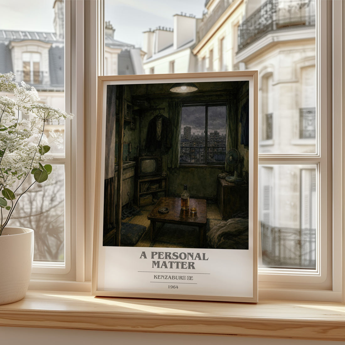 A Personal Matter book cover print in frame leaning in hallway – literary fiction wall art