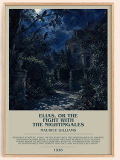 Elias, Or The Fight With The Nightingales bookish book poster by Maurice Gilliams – framed literary art print