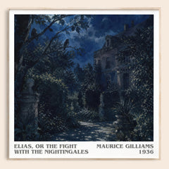 Elias, Or The Fight With The Nightingales literary book poster by Maurice Gilliams – framed literary art print