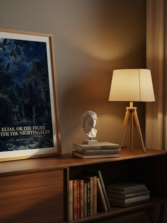 Elias, Or The Fight With The Nightingales watercolour print on bookshelf – Maurice Gilliams fan gift