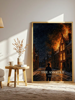 The Assault watercolour print in frame leaning in hallway – historical fiction wall art