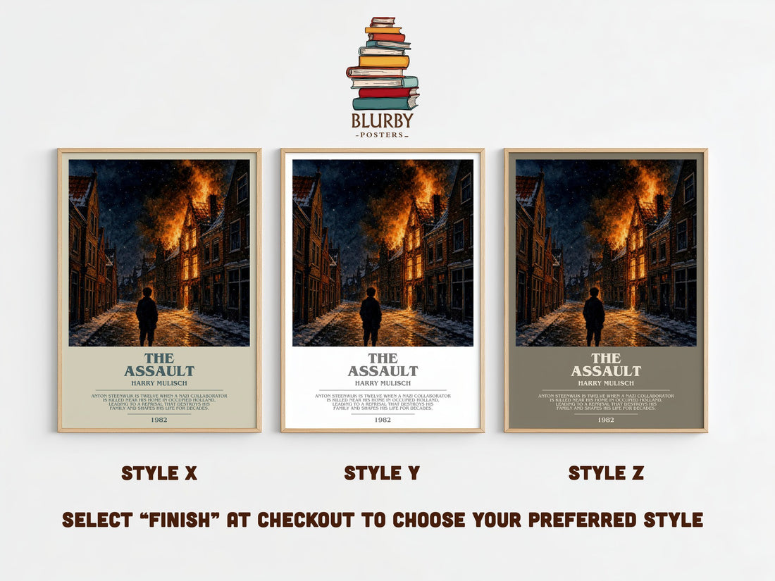 The Assault bookish print framed by window – literary home decor