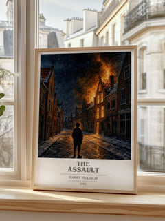 The Assault book cover print in frame leaning in hallway – historical fiction wall art
