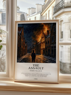 The Assault bookish print in frame leaning in hallway – historical fiction wall art