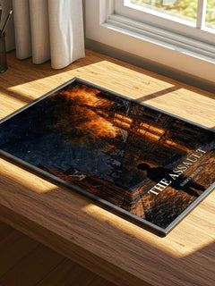 The Assault watercolour book poster framed on wall – historical fiction wall art