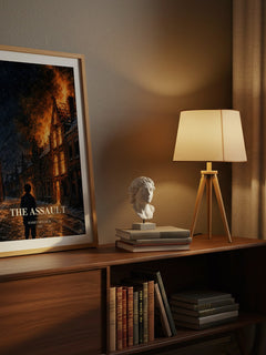 The Assault watercolour print on bookshelf – Harry Mulisch fan gift