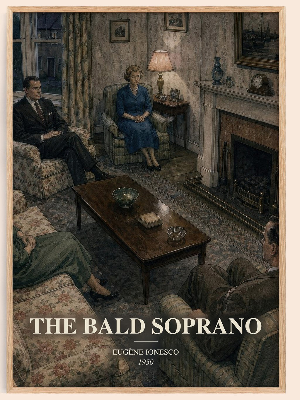The Bald Soprano watercolour book poster by Eugène Ionesco – framed literary art print