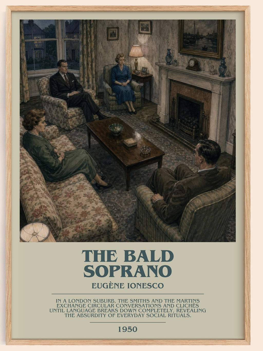 The Bald Soprano bookish book poster by Eugène Ionesco – framed literary art print