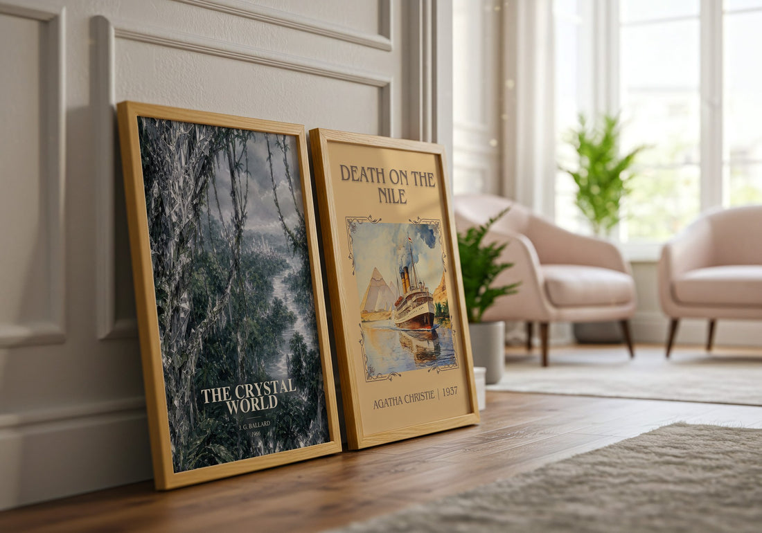 The Crystal World watercolour print framed by window – literary home decor