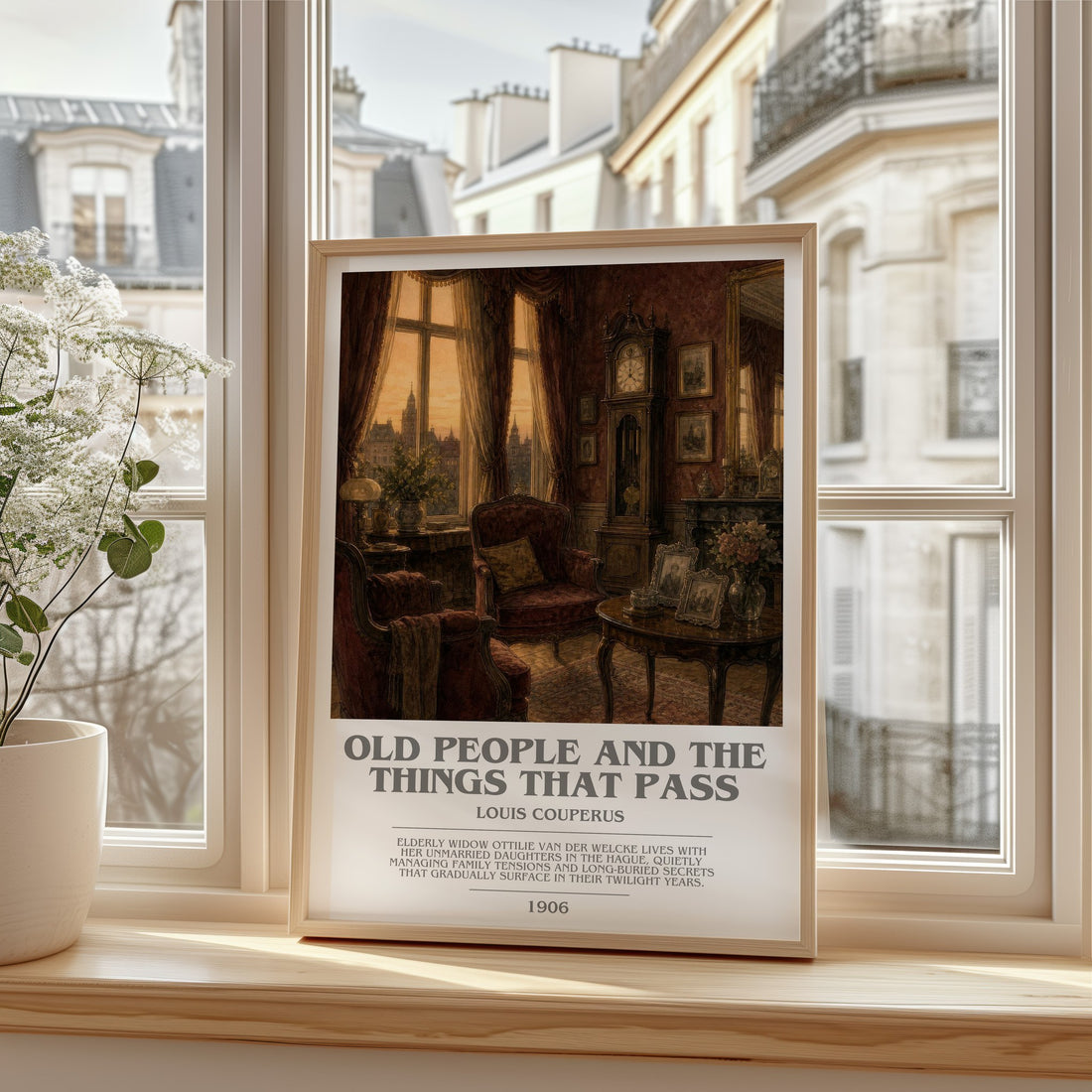 Old People And The Things That Pass bookish print in frame leaning in hallway – literary fiction wall art