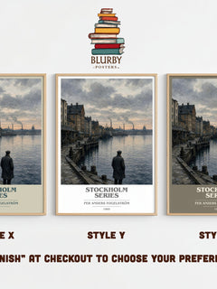 Stockholm series book cover print framed by window – literary home decor