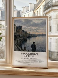 Stockholm series bookish print in frame leaning in hallway – historical fiction wall art