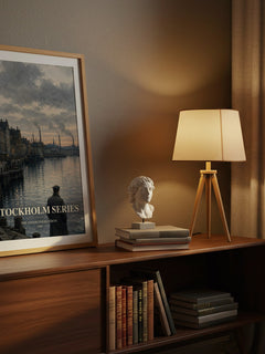 Stockholm series watercolour print on bookshelf – Per Anders Fogelström fan gift