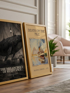 The Melancholy of Resistance watercolour print framed by window – literary home decor