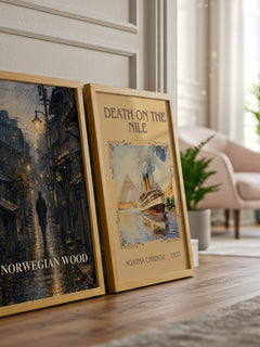 Norwegian Wood watercolour print framed by window – literary home decor