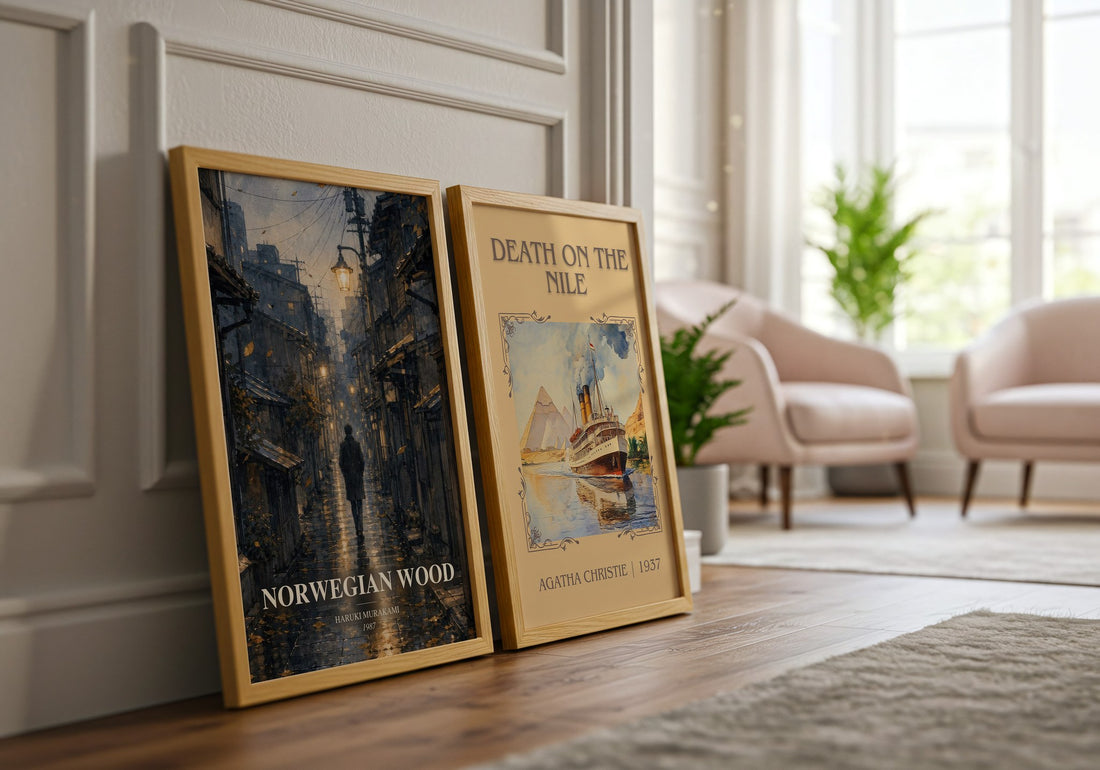 Norwegian Wood watercolour print framed by window – literary home decor