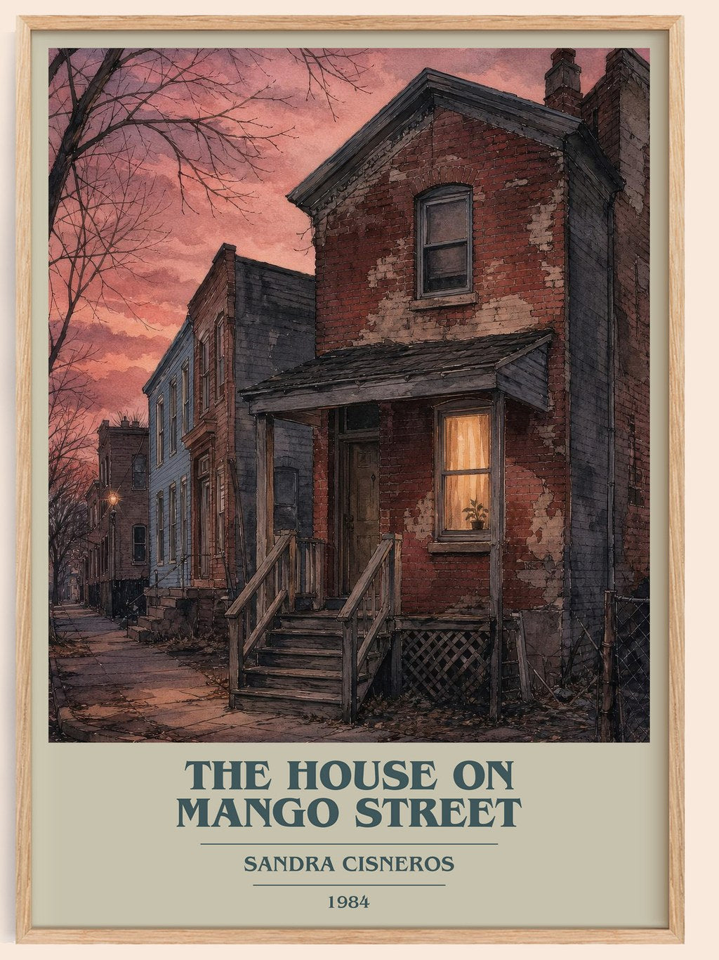 The House on Mango Street book cover book poster by Sandra Cisneros – framed literary art print