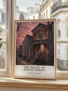 The House on Mango Street book cover print in frame leaning in hallway – coming of age wall art