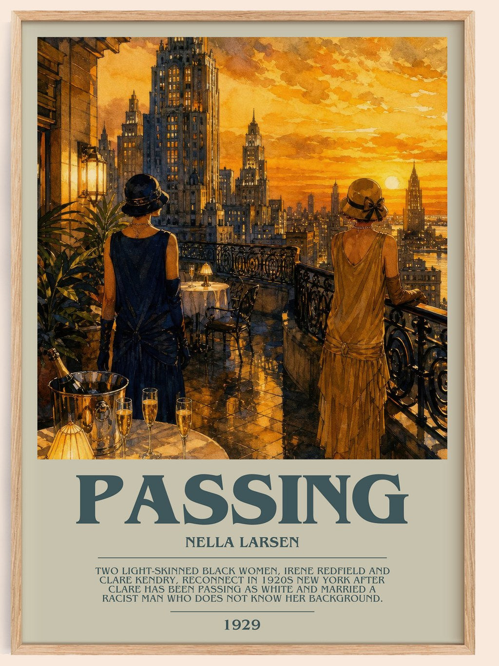 Passing bookish book poster by Nella Larsen – framed literary art print