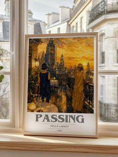 Passing book cover print in frame leaning in hallway – literary fiction wall art