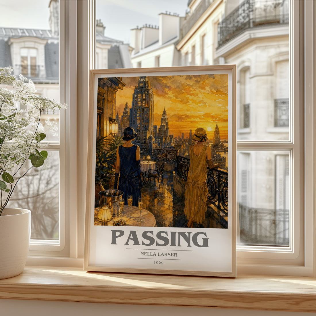 Passing book cover print in frame leaning in hallway – literary fiction wall art