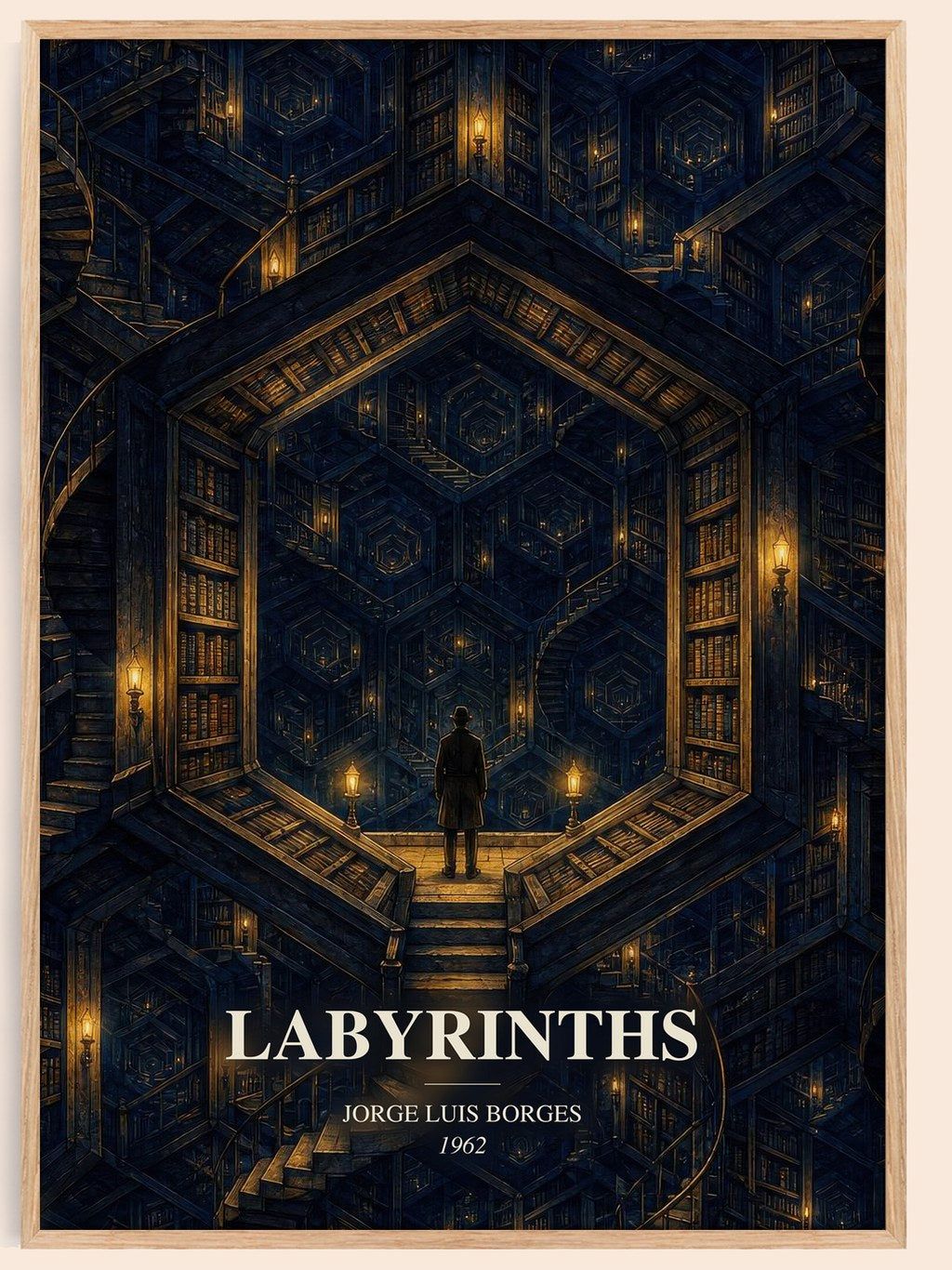 Labyrinths watercolour book poster by Jorge Luis Borges – framed literary art print