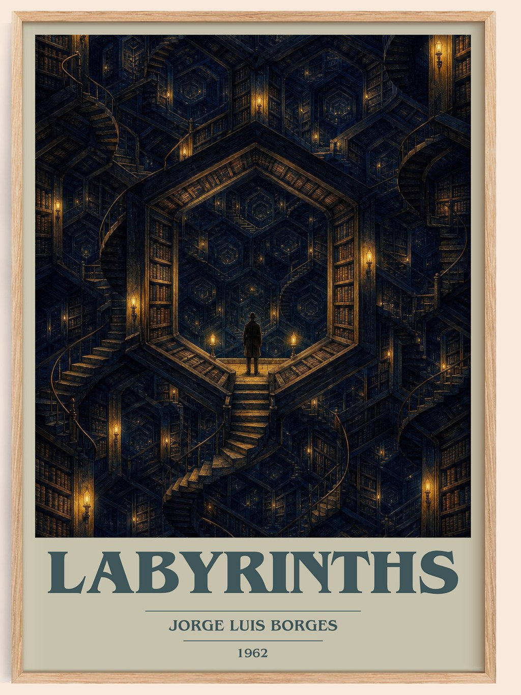 Labyrinths book cover book poster by Jorge Luis Borges – framed literary art print
