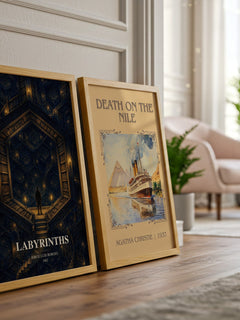 Labyrinths watercolour print framed by window – literary home decor