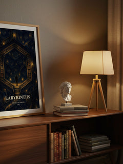Labyrinths watercolour print on bookshelf – Jorge Luis Borges fan gift