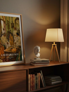 A Suitable Boy watercolour print on bookshelf – Vikram Seth fan gift