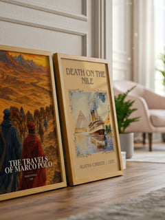 The Travels of Marco Polo watercolour print framed by window – literary home decor