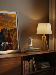 The Travels of Marco Polo watercolour print on bookshelf – Marco Polo fan gift