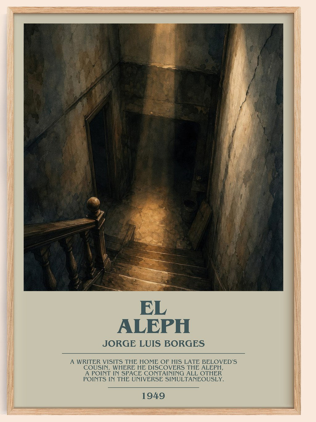 El Aleph bookish book poster by Jorge Luis Borges – framed literary art print