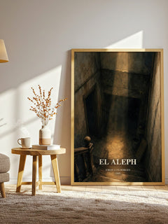 El Aleph watercolour print in frame leaning in hallway – literary fiction wall art