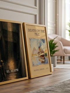 El Aleph watercolour print framed by window – literary home decor